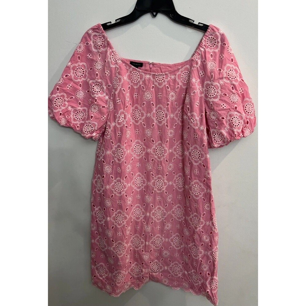 Talbots pink embroidered puff sleeve dress Sz 8 Boho Cottage Core Feminine